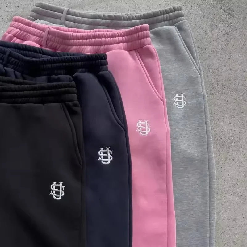 Harajuku embroidery pattern baggy pants retro loose sweatpants women joggers women pant leg zipper hip hop casual crop pants