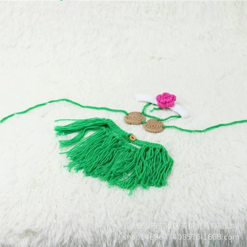 Pet Apparel Cat Bikini Headwear Straw Skirt Handwoven Wool Cat Collar Headwear 3-piece Set Pet Clothes Costume Puppy Clothes