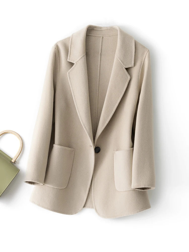 2023 New Women's Coat Pure Wool Plaids and Tweedst Fashion Camel Women's Coat Elegant Trench Coat