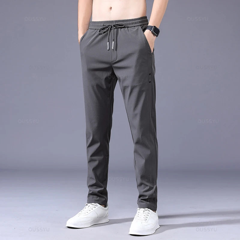 2025 Men's Trousers Spring Summer New Thin Green Solid Color Fashion Pocket Applique Full Length Casual Work Pants Pantalon