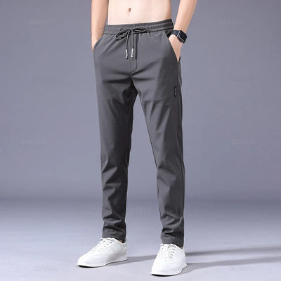 2025 Men's Trousers Spring Summer New Thin Green Solid Color Fashion Pocket Applique Full Length Casual Work Pants Pantalon