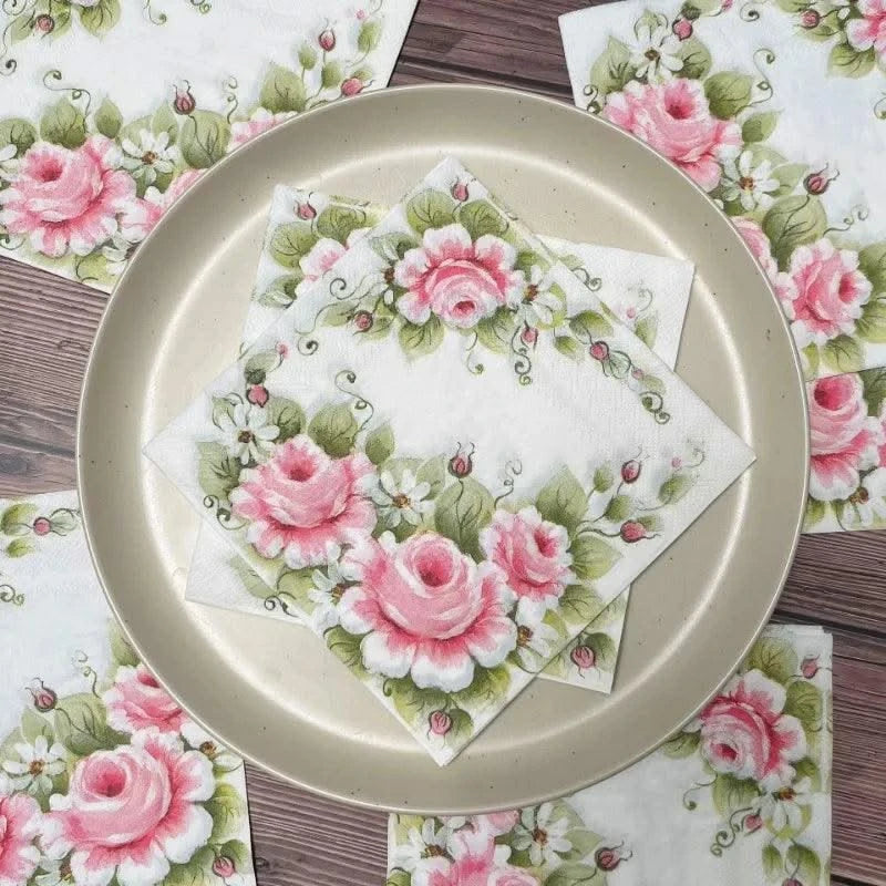 10/20pcs 33cm Lotus Flower Printed Facial Tissue Picnic Birthday Party Wedding Confessions Tissue Full Flower Napkins Decoupage