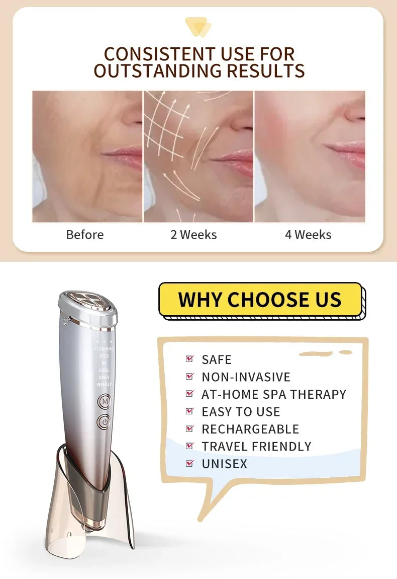 High Frefruquency RF Neck Face Beauty Device Anti-aging Remove Double Chin EMS Facial Lifting Warm Facial Massager