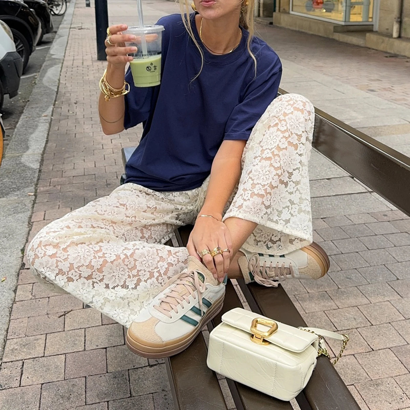 Women Fashion Lace Wide Leg Pants Casual Loose Sheer Lace High Waist Trousers for Work Office Streetwear