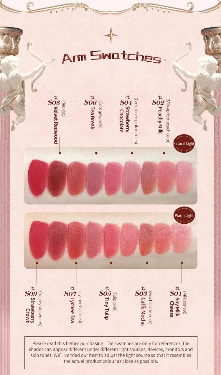Beauty Glazed  Mirror Flower Lip Gloss  Lipstick Strawberry Rococo Collection Little Angel Lip Cream Lipstick 3.5g