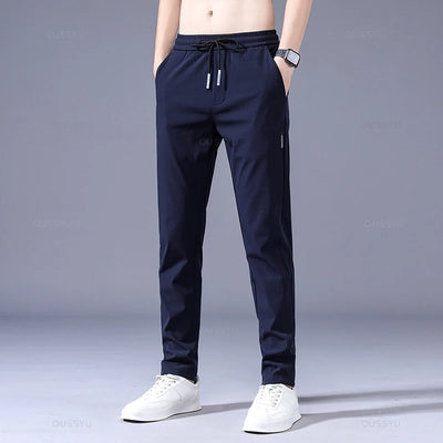 2025 Men's Trousers Spring Summer New Thin Green Solid Color Fashion Pocket Applique Full Length Casual Work Pants Pantalon