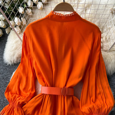 Retro Elegant Summer Stand Collar Flare Sleeve Single Breasted Lace Spliced Dress A-line French Evening Party Women Dresses