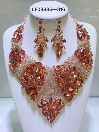 Women Luxury Necklaces Set Wedding Delicate Fashion Jewelery Set Crystal Rhinestone Earrings Jewelry Sets