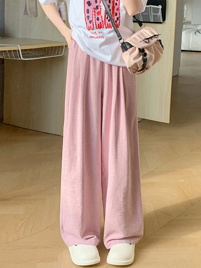 Women Wide leg Pants Spring Summer Elastic Waist Stright Long Loose pants Casual Female Solid Soft Pants Trousers