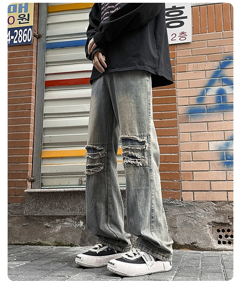 Men Clothing 2025 Y2K Fashion Stretch Slim Ripped Jeans Pants Vintage Skinny Biker Denim Trousers Ankle Zipper Ropa Hombre Jeans