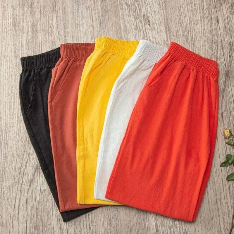 Activewear Women Summer Elastic Waist Cotton Linen Pants