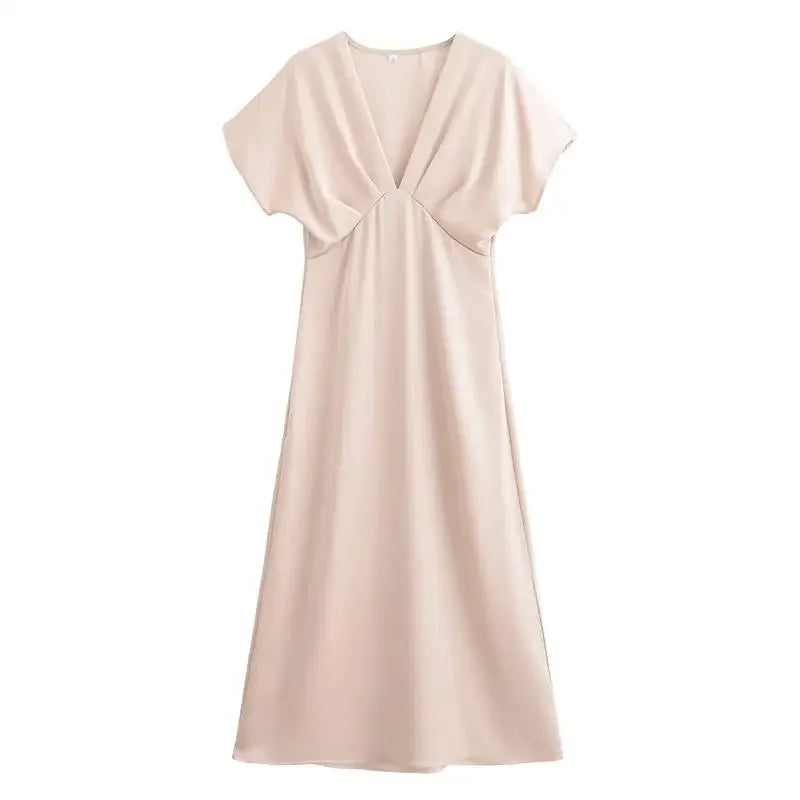 Women's 2025 New Dresses Summer Elegant Fashion Slim V-neck Street Holiday Long Dress Young Women Chic Comfortable Dress