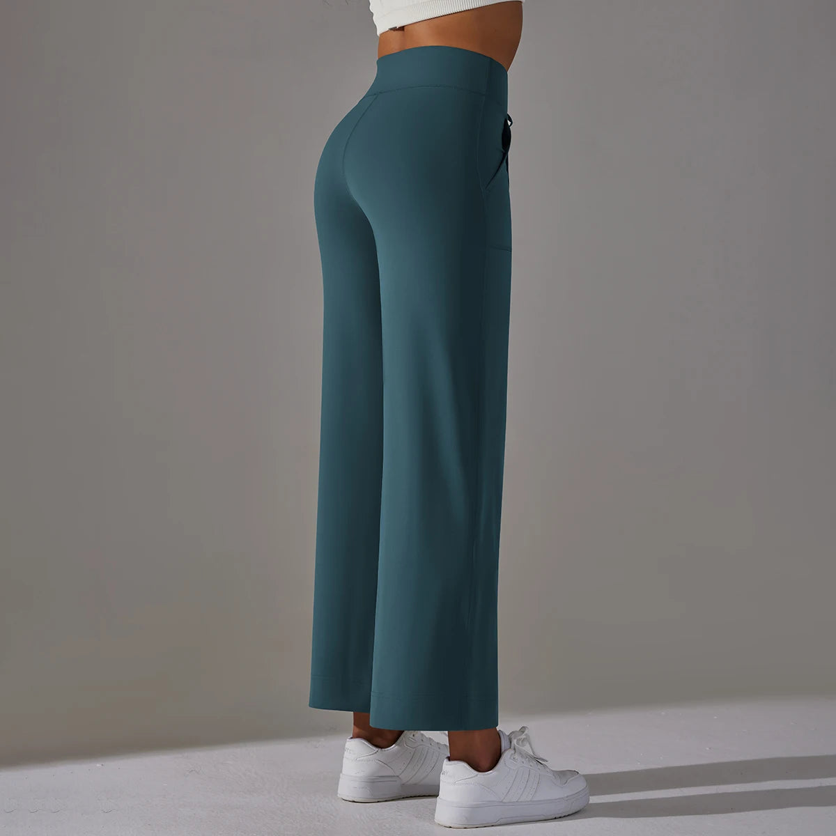 Wide Leg Pants With Pockets Women's Loose Yoga High Waist Legging Drawstring Outdoor Casual Jogging Gym Sports Flare Pants