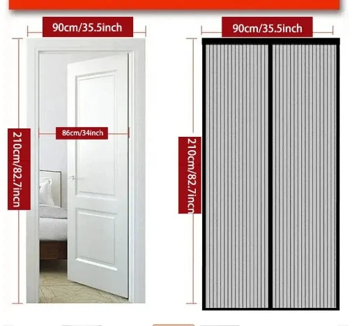 Heavy Duty Magnetic Screen Door Mesh Curtain Mosquito Net Bug Hands Free Partition Mute Striped Door Curtain Bedroom Ventilation