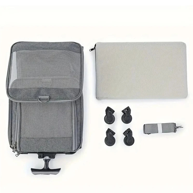 1 PCS Portable Wheeled Pet Carrier For 2 Large Cats Double Compartment Rolling Cat Travel Carrier For Two Pets
