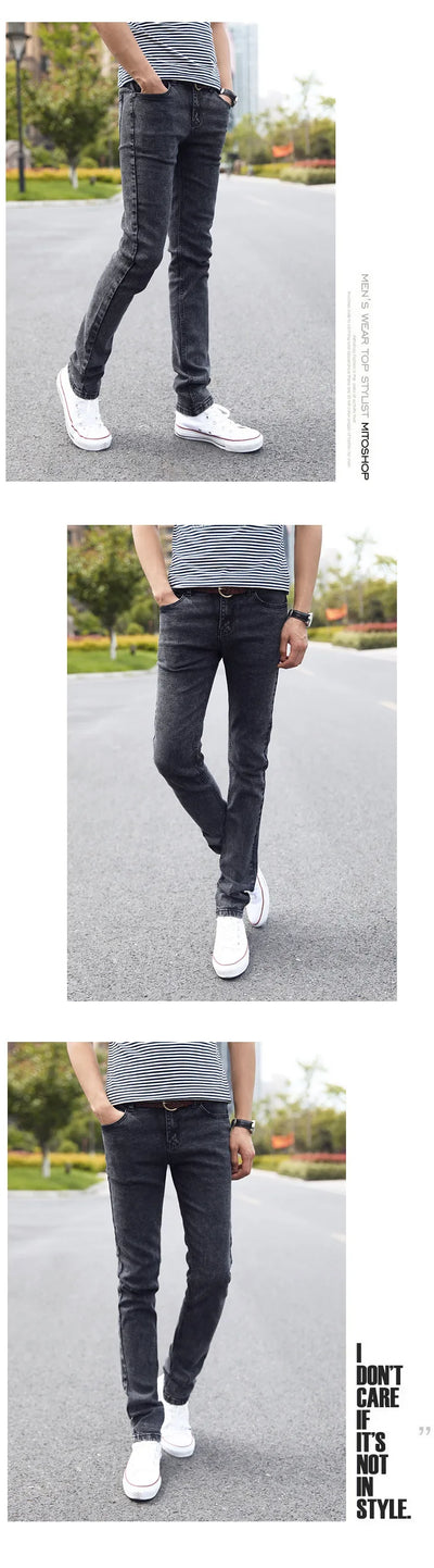 2024 New Men Stretch Skinny Jeans Male Designer Brand Super Elastic Straight Trousers Jeans Slim Fit Fashion Jeans , Sky blue