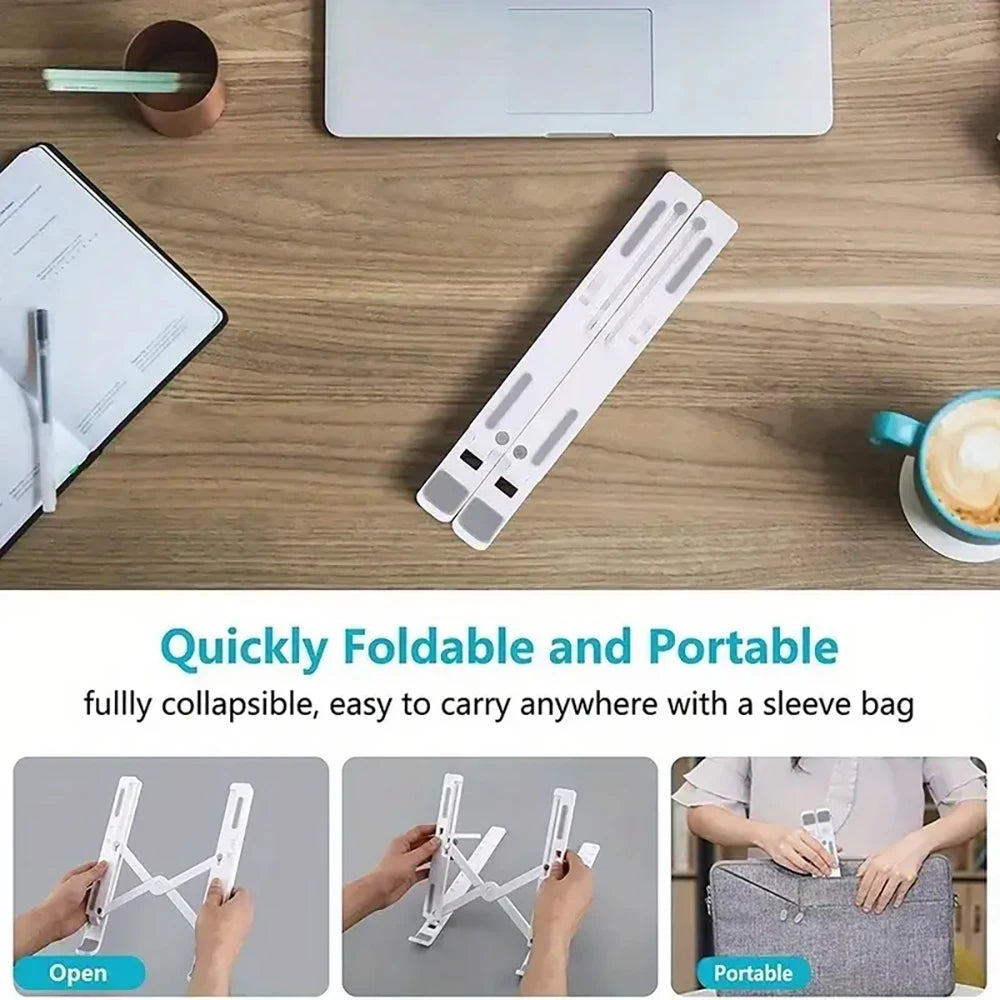Adjustable Laptop Stand - Folding, Lifting, And Cooling Functions, Seven Non-Slip Lift Positions For Easy Desk Organization,