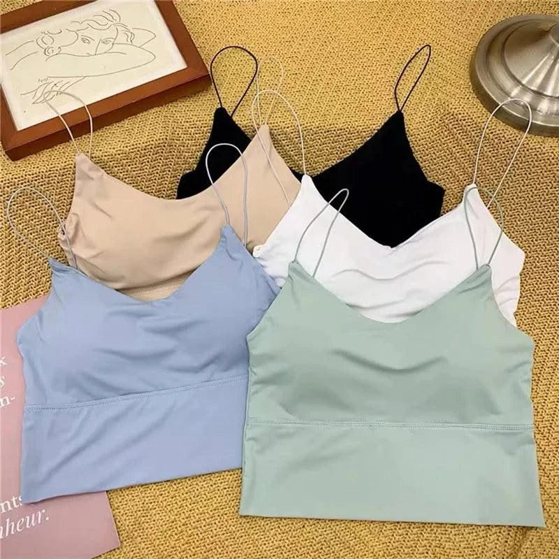 Women Crop Tops Ice Silk Summer Bra Sports Spaghetti Strap Top