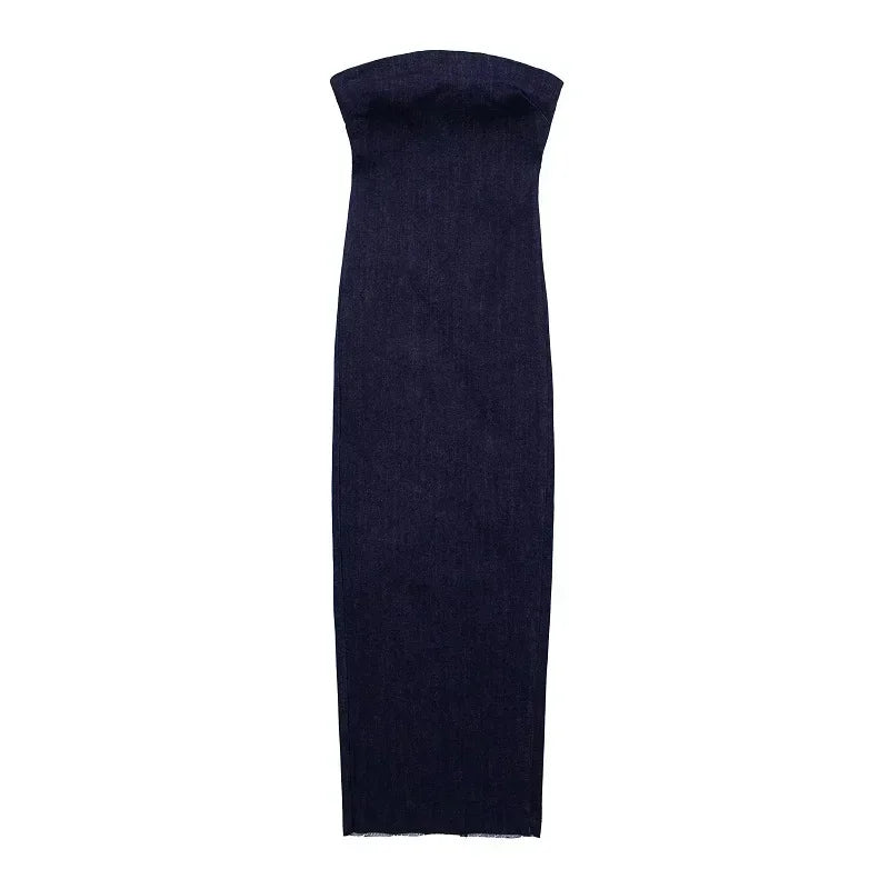 Off Shoulder Denim Dress Woman Blue Corset Long Dress Women Midi Bodycon Dresses For Women 2025 Elegant Party Dresses