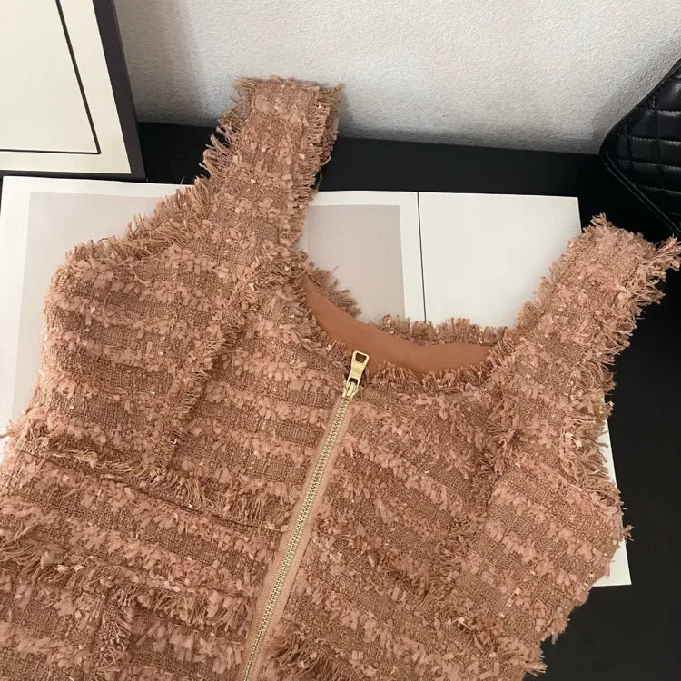 High Quality Luxury Small Fragrance Tweed Dresses For Women 2023 Summer Sweet Short Dress Party Vestidos Robes roupas feminina
