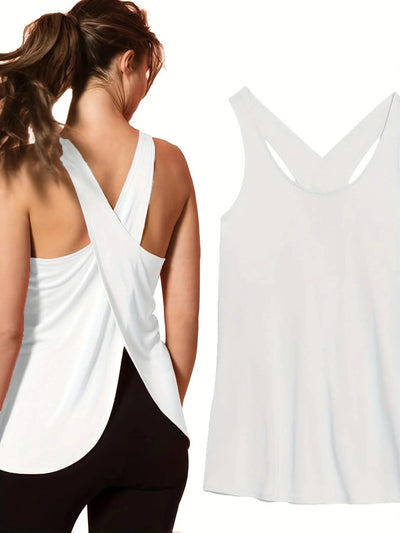Women's Activewear: Solid Wrap Back Sports Tank Tops