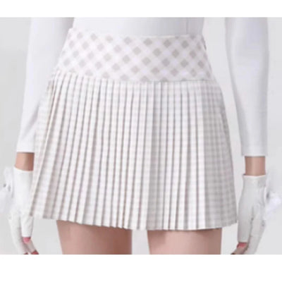 Women's Golfwear for Spring/Autumn Slim-Fit Long-Sleeve Top with Polo Collar and Bow Tie, High-End Golf Hundred-Pleat Skirt Suit