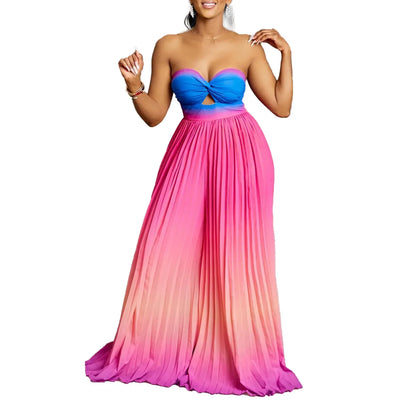 Gradient Color Women Jumpsuits For Summer Sleeveless Bandage Loose Fashion Streetwear Overalls Wide Leg Pants Trousers 2024