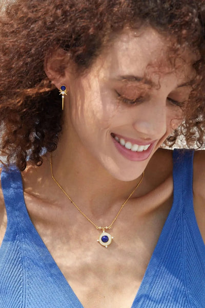 Classic Lapis Lazuli 925 Silver Gold Plated Pendant Necklace Natural  Zircon Stone Chic Choker Necklace Gift