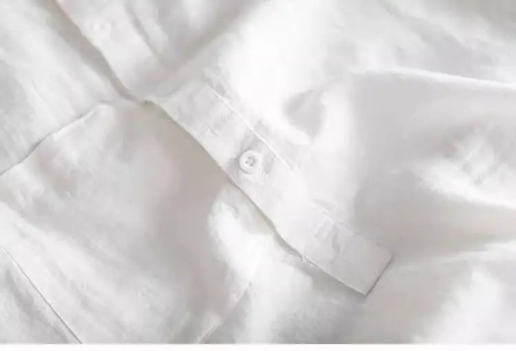 Artistic Style Cotton Linen Short Sleeves Shirt for Women Summer Solid Loose Stand Collar Temperament Top Fashion Women Clothing