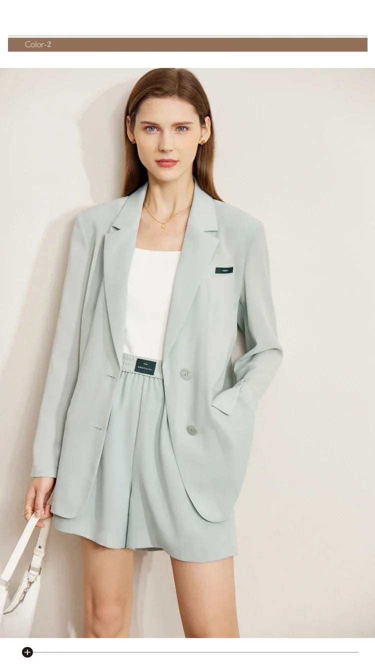 AMII Minimalism Women's blazer Fashion 2024 Summer Blazers Office Lady Two-piece Set Chic Female shorts Separately Sale 72311003