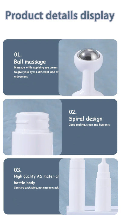 Eye Roller Massage Bottle Eye Cream Applicator with Steel Ball Empty Refillable Lotion Essential Oil Vacuum Travel Container