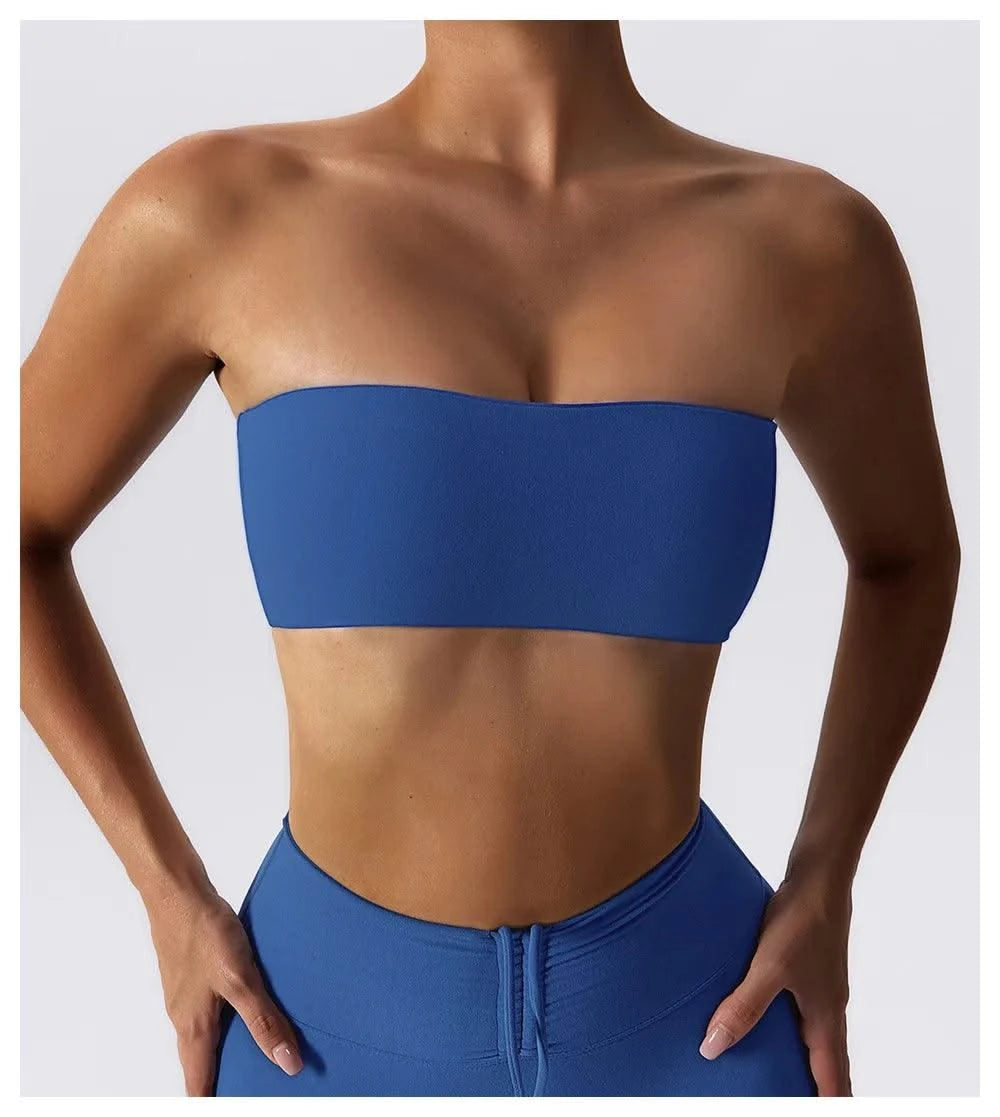 Women Strapless Bra Padded Top Stretchy Fitness Yoga Tops