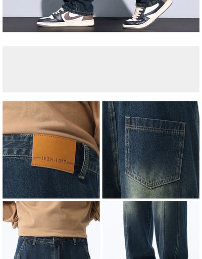 Men's 97% Cotton Straight Cargo Jeans Trendy Multi-pocket Nostalgic Loose Trousers Man American Vintage Fashion Denim Pants