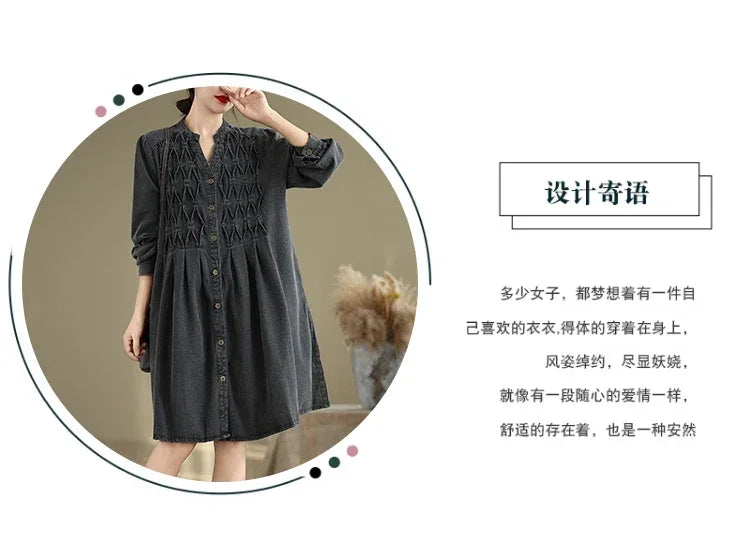 Denim Oversized Autumn Winter Long Sleeve Coat Women Ruffle Fashion Loose Pleated Ladies Jackets Retro Woman Jackets Coats