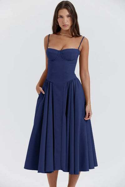 Summer Long Dresses for Women French Retro Spaghetti Straps Dress Corset Slim Sexy Elegant Classy Flower Print  Backless Dresses