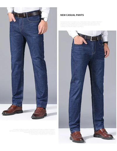 Men Fashion Straight Jeans Men 2025 New Stretch Slim Fit Pants Comfortable Soft Business Denim Trousers Male Brand Clothing