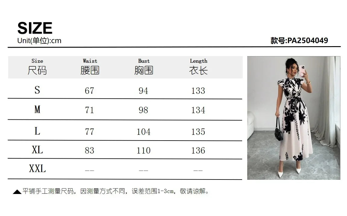 Summer Dress Women Flower Floral Print Fashion Elegant Ladies Dresses Slim High Waist Ruffle Pleated Woman Dress