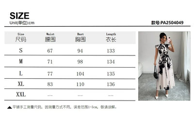 Summer Dress Women Flower Floral Print Fashion Elegant Ladies Dresses Slim High Waist Ruffle Pleated Woman Dress