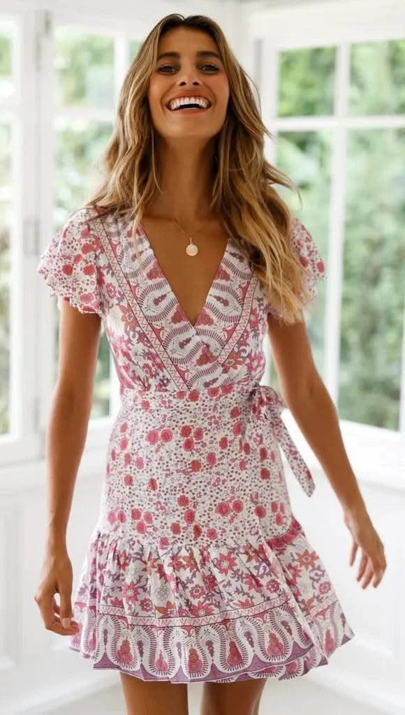 Elegant Women's Dresses Summer Bohemian Dress Vestidos Curtos Mujer Kadın Elbisesi Yazlık Kısa Elbiseler Midi Elbiseler Robe Ete