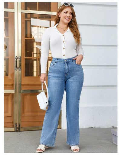 Plus Size Wide Leg Jeans for Women High Waist Baggy Women Jeans High Stretchy Straight Women Jeans Denim Pants Straight Loose