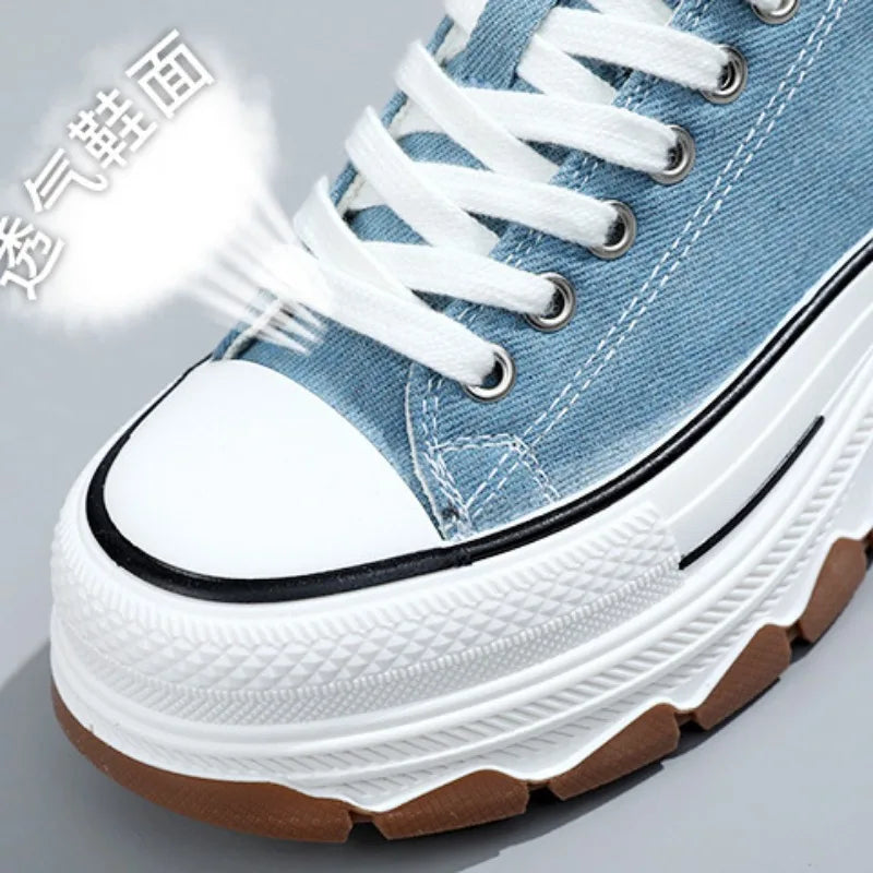 Fashion Designer Women Canvas Shoes Summer New High Platform Sneakers Female Casual Tennis Shoe Increase All-match Zapatos Mujer