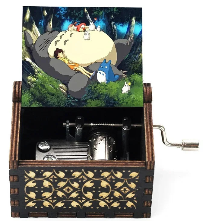 Wooden painted music box, Totoro music gift, ornament, light luxury wooden hand cranked music box