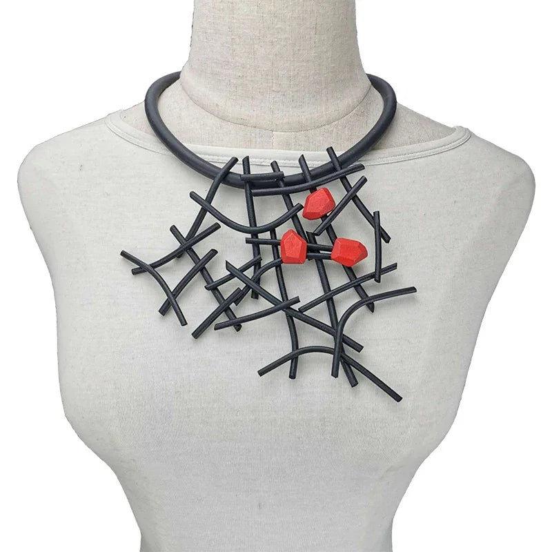 Fashion Designer Luxury Necklaces Women Handmade Gothic Pendant Necklace Rubber jewelry Wooden Accessories Statement Jewelry