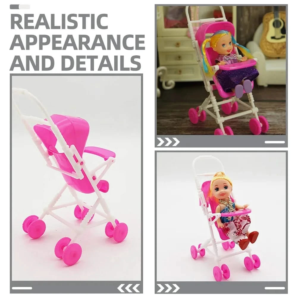 Simulation Baby Stroller Realistic Toy Children Play Game Decor Plastic Model Pushchair Small Stroller Furniture
