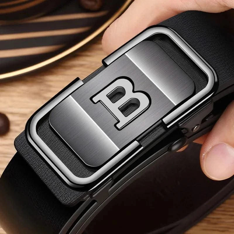 Men Genuine Luxury Leather Metal Automatic B Buckle Fashion Belt | Casual Belts for Male