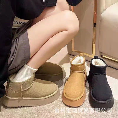 Snow boots for women in winter 2024, with thick fleece and anti slip insulation, large size cotton shoes, short tube