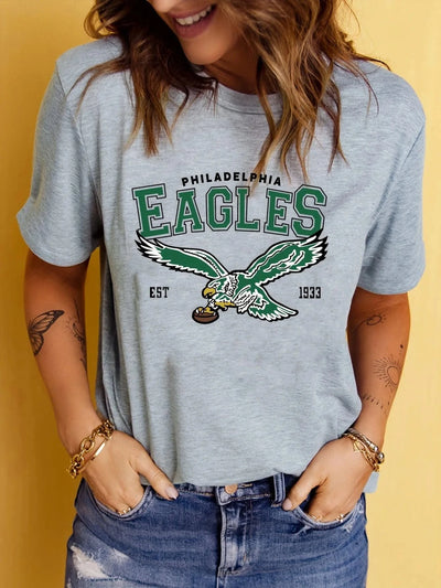 Eagles Print New Women's Fashion O-Neck Summer Trend Women's Y2K Top Trend Comfortable Short Sleeve Cotton T-Shirt