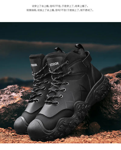 2025 Outdoor Men's Boots Hiking Shoes for Men Outdoor Boots Warm Leather Climbing Mens Shoes Waterproof Non-slip Men Ankle Boots