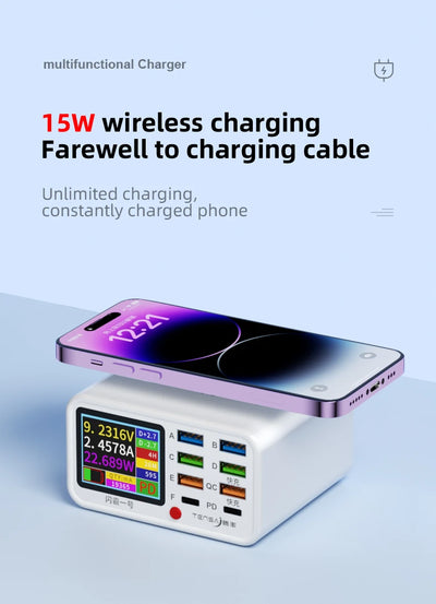 Multi functional 8-port USB Wireless Fast Charging Station Visual Current Detection Charger For Mobile Phone iPad Flash Charging