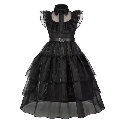 Black Dress Girls TV Series Role Playing Halloween Costume Toddler Adams Weirdo Family Cosplay Apparel